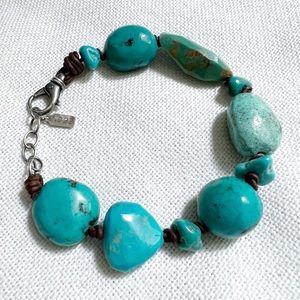 PEYOTE BIRD Turquoise Bohemian Chunky Bead & Sterling Silver Bracelet .925